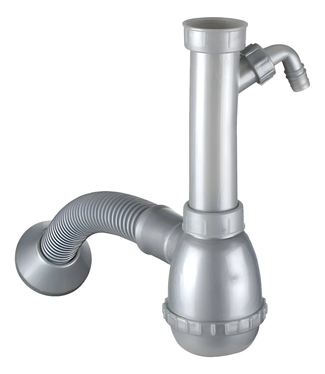 Sifón botella pileta de cocina bacha simple con entrada lateral espiga